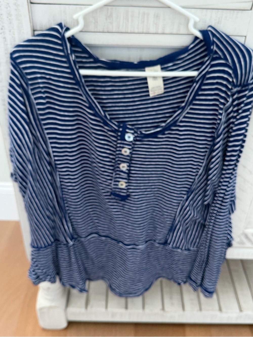 Free People Striped Navy and White Henley-Style Women’s Top